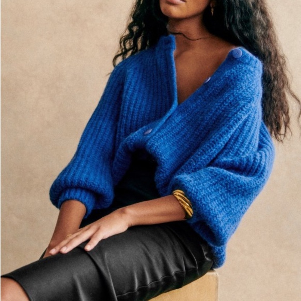 Sezane Emile Alpaca Cardigan in Cobalt Blue